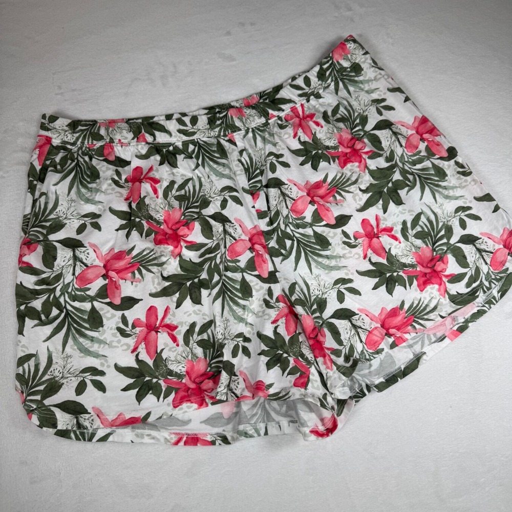Sleep by Cacique Women's Plus Size Floral Pajama Shorts 18/20 Pink Green‎ White